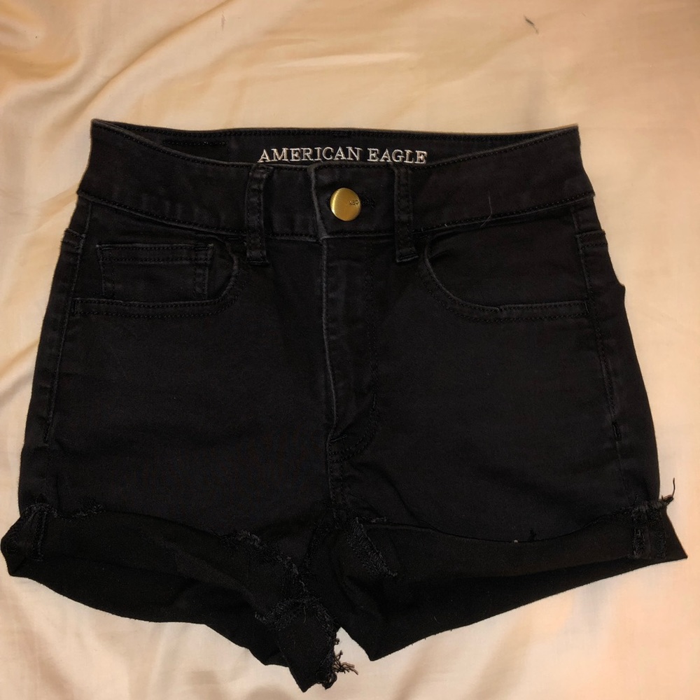 AE black hi-rise shortie jean shorts